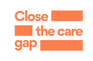 "Close the care gap" in orange.
